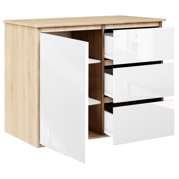 Komoda Megan 90 K2 Dąb Sonoma / Biały Połysk 90X45X75 Cm, 6570862