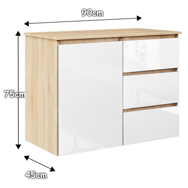 Komoda Megan 90 K2 Dąb Sonoma / Biały Połysk 90X45X75 Cm, 6570867