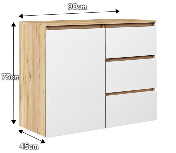 Komoda Megan 90 K2 Dąb Craft Złoty / Biały 90X45X75 Cm, 6570872