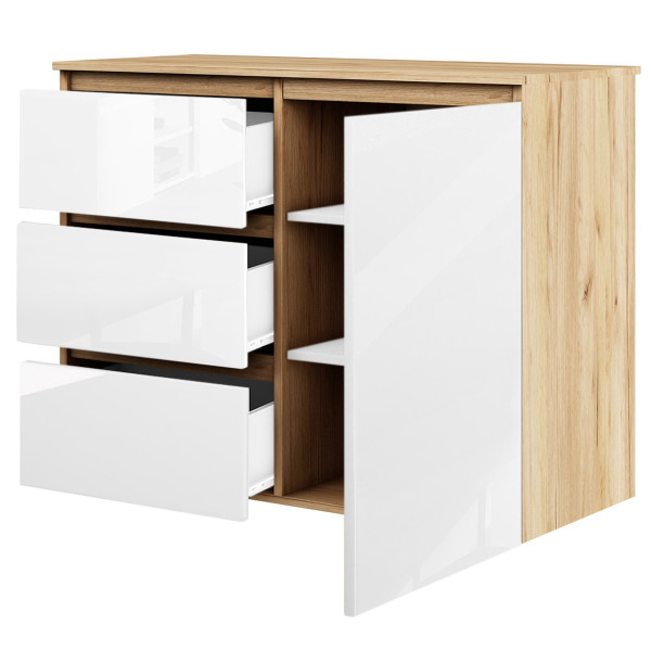Komoda Megan 90 K2 Dąb Craft Złoty / Biały Połysk 90X45X75 Cm, 6570882