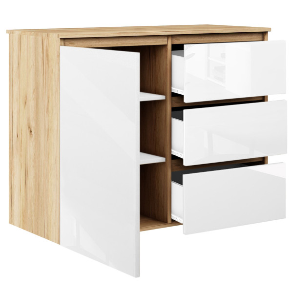 Komoda Megan 90 K2 Dąb Craft Złoty / Biały Połysk 90X45X75 Cm, 6570883