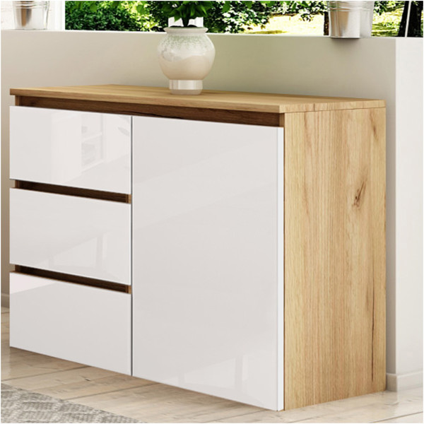 Komoda Megan 90 K2 Dąb Craft Złoty / Biały Połysk 90X45X75 Cm, 6570886