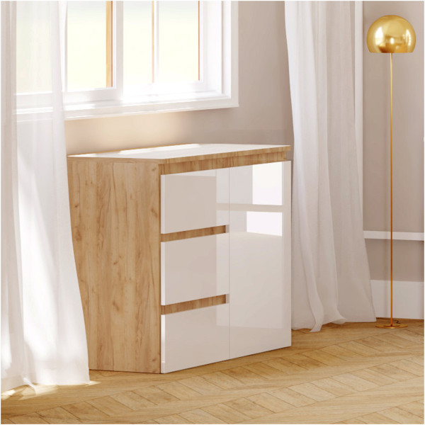 Komoda Megan 90 K2 Dąb Craft Złoty / Biały Połysk 90X45X75 Cm, 6570888