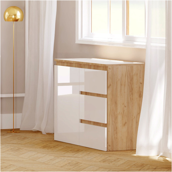 Komoda Megan 90 K2 Dąb Craft Złoty / Biały Połysk 90X45X75 Cm, 6570889