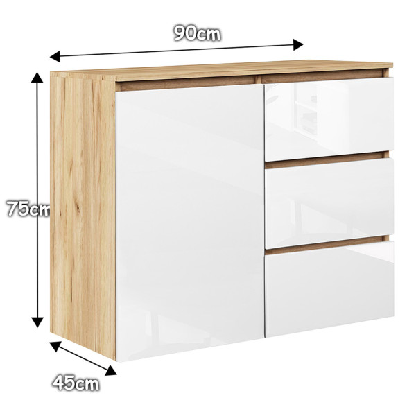 Komoda Megan 90 K2 Dąb Craft Złoty / Biały Połysk 90X45X75 Cm, 6570890