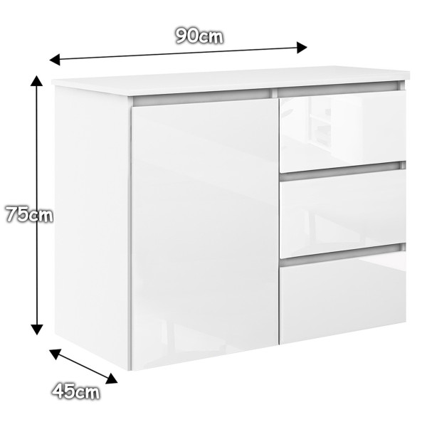 Komoda Megan 90 K2 Biały Połysk 90X45X75 Cm, 6571044
