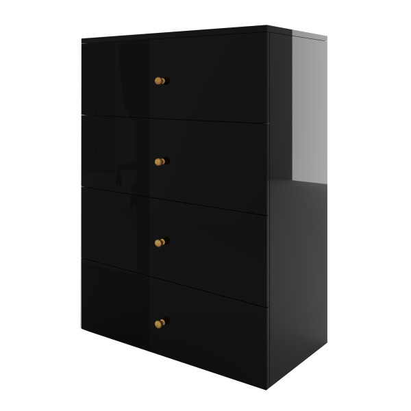Komoda Klara 60 4S Czarny Połysk Złoty 60x43x90 cm