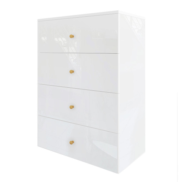 Komoda Klara 60 4S Biały Połysk Złoty 60x43x90 cm