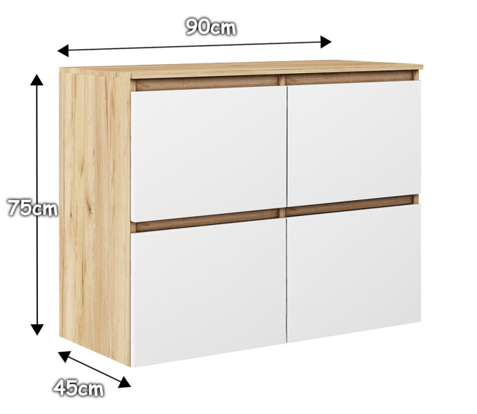 Komoda Megan 90 K4 Dąb Craft Złoty / Biały 90X45X75 Cm, 6575776