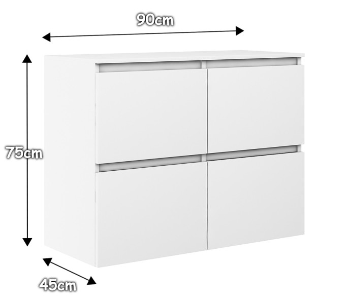 Komoda Megan 90 K4 Biała 90X45X75 Cm, 6575797