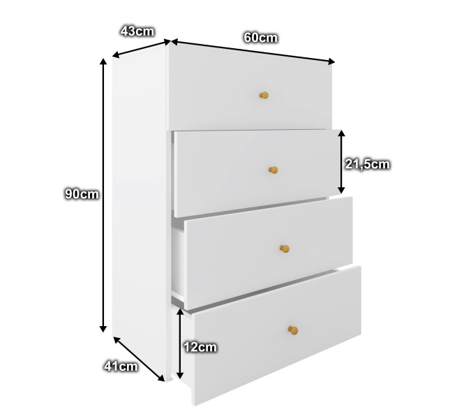 Komoda Klara 60 4S Biała/Z 60X43X90 Cm, 6577399