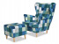 Inny kolor wybarwienia: Fotel Uszak z pufką niebiesko zielona kratka salon
