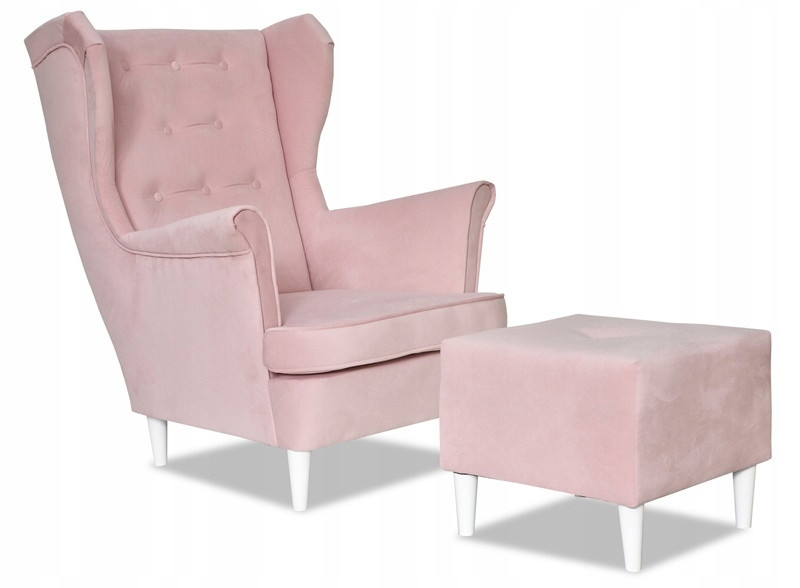Fotel Uszak z podnóżkiem cukierkowy PINK różowy, 662556