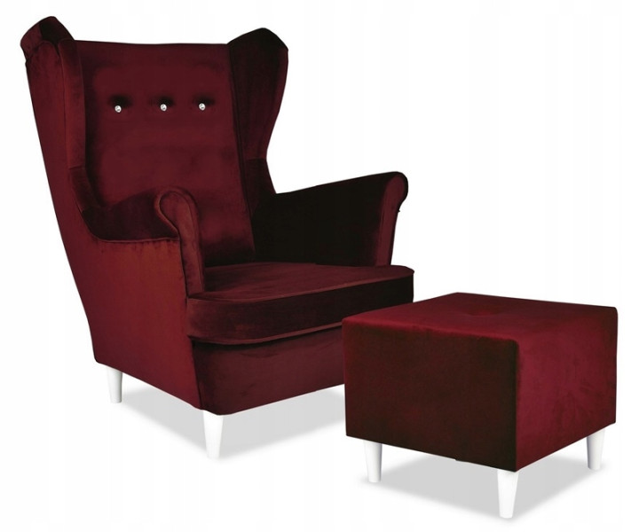 Fotel Uszak z podnóżkiem rubinowy MOTEL RECEPCJA, 663579
