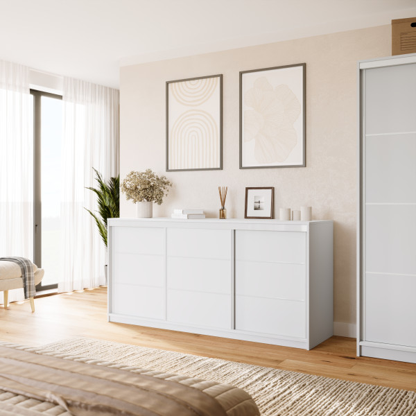 Biała komoda przesuwna z szufladami 200 cm VITA, 6659333