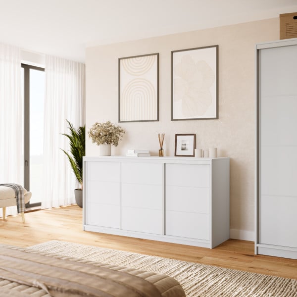 Biała komoda przesuwna z szufladami 180 cm VITA, 6659388