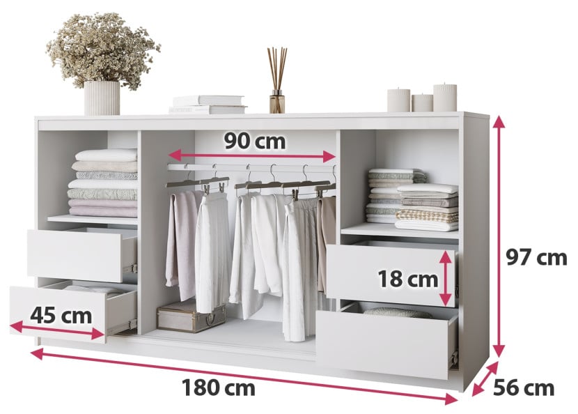 Biała komoda przesuwna z szufladami 180 cm VITA, 6659391