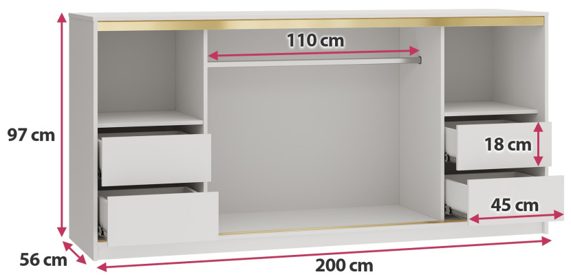 Komoda przesuwna z szufladami i drążkiem 200 cm GOLD, 6659404