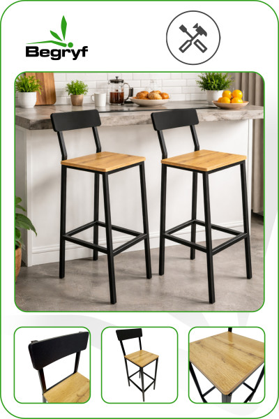 Hokery barowe 2 szt z oparciem taboret zestaw loft dąb 30x40x90 | Begryf, 6687188