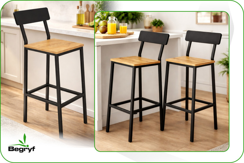 Hokery barowe 2 szt z oparciem taboret zestaw loft dąb 30x40x90 | Begryf, 6687190