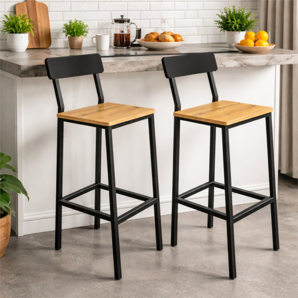Hokery barowe 2 szt z oparciem taboret zestaw loft dąb 30x40x90 | Begryf, 6687191