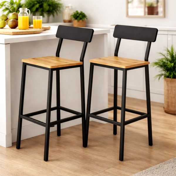 Hokery barowe 2 szt z oparciem taboret zestaw loft dąb 30x40x90 | Begryf, 6687192