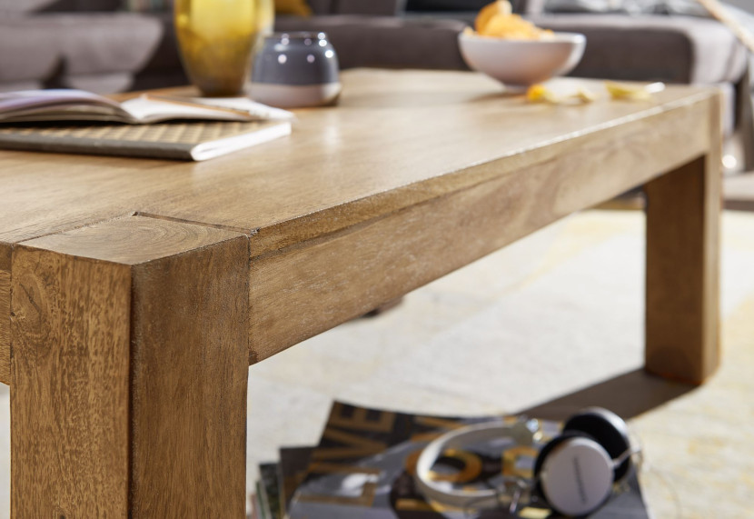 FineBuy Stolik Kawowy 110x60x40 cm Akacja Masyw Prostokątny, Rustykalny, 675520