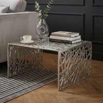FineBuy Stolik Kawowy 60x60x31 cm Aluminium Srebrny Kwadratowy