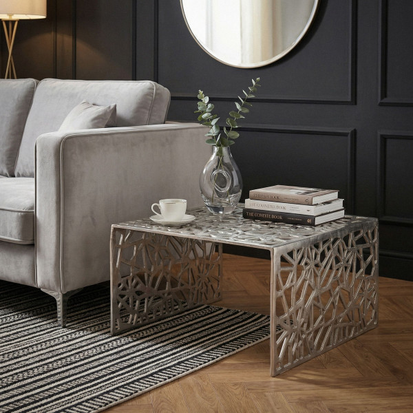 FineBuy Stolik Kawowy 60x60x31 cm Aluminium Srebrny Kwadratowy, 6755358