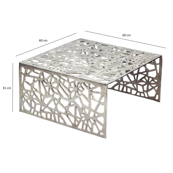 FineBuy Stolik Kawowy 60x60x31 cm Aluminium Srebrny Kwadratowy, 6755359