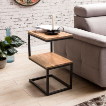 FineBuy Stolik Pomocniczy Kształt S 45x30x60 cm Lite Drewno Akacjowe Metal