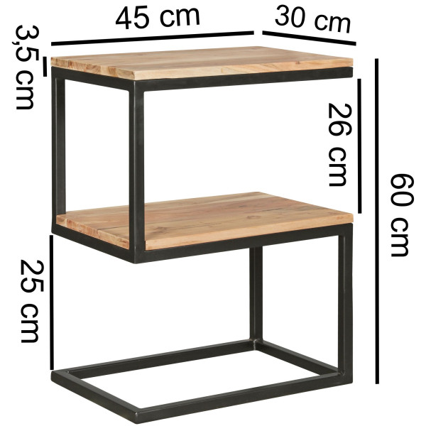 FineBuy Stolik Pomocniczy Kształt S 45x30x60 cm Lite Drewno Akacjowe Metal, 675729