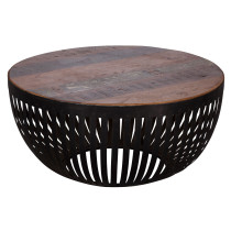 FineBuy Stolik Kawowy Okrągły 70x70x33 cm Drewno Metal Brązowy