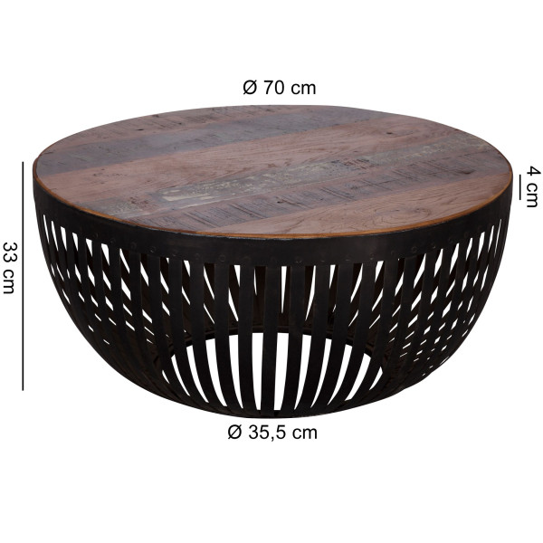 FineBuy Stolik Kawowy Okrągły 70x70x33 cm Drewno Metal Brązowy, 675943