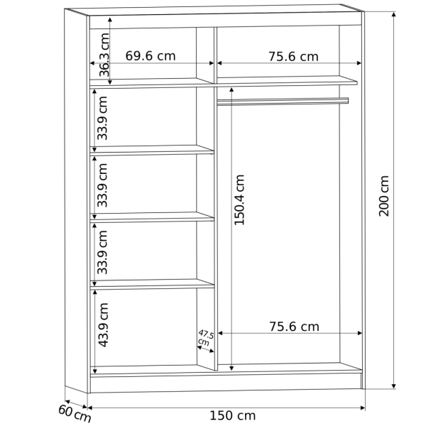 Szafa przesuwna Rivano VIII 150 cm artisan 2-drzwi artisan czarne lamele, 6763775