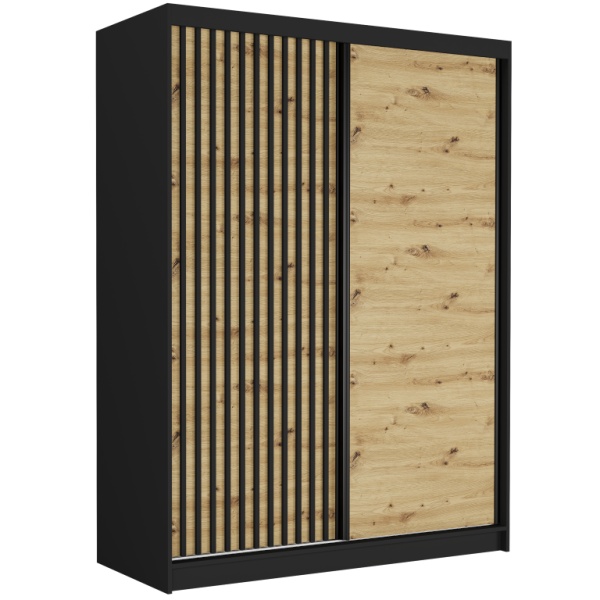 Szafa przesuwna Rivano VIII 150 cm czarna 2-drzwi artisan czarne lamele, 6764257