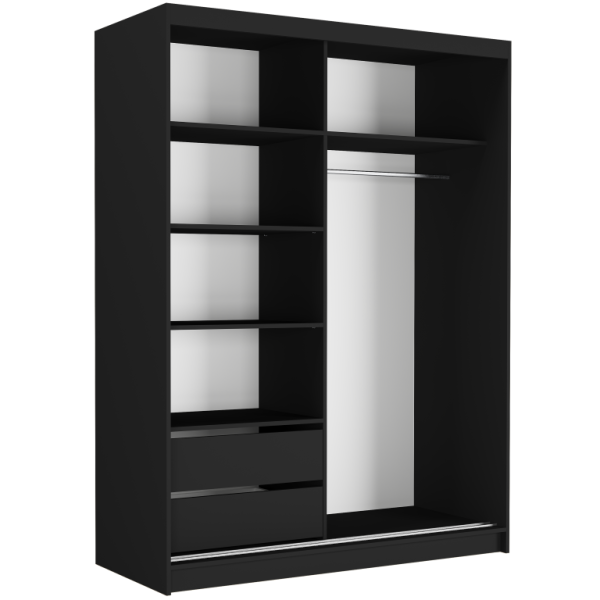 Szafa przesuwna Rivano VIII 150 cm czarna 2-drzwi artisan czarne lamele, 6764260