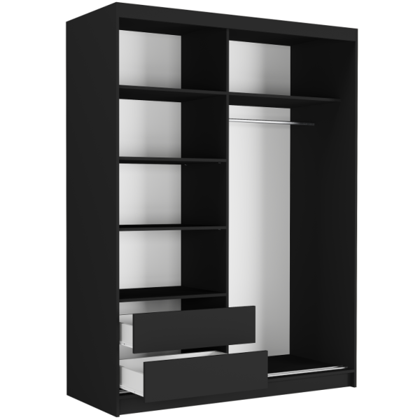 Szafa przesuwna Rivano VIII 150 cm czarna 2-drzwi artisan czarne lamele, 6764261
