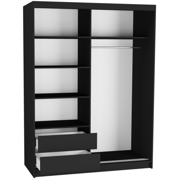 Szafa przesuwna Rivano VIII 150 cm czarna 2-drzwi artisan czarne lamele, 6764262