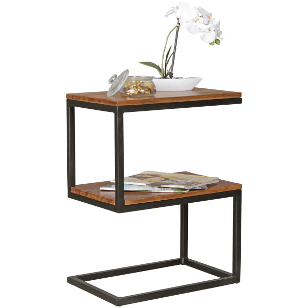 FineBuy Stolik Pomocniczy Kształt S 45x30x60 cm Lite Drewno Sheesham Metal, 676811