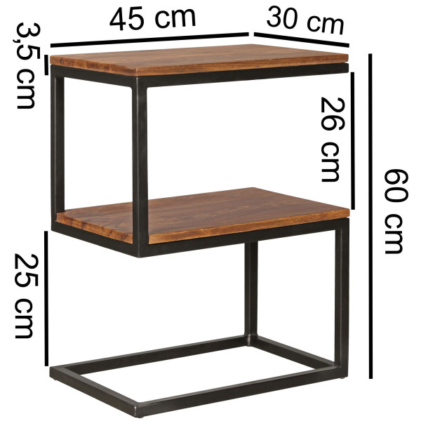 FineBuy Stolik Pomocniczy Kształt S 45x30x60 cm Lite Drewno Sheesham Metal, 676813