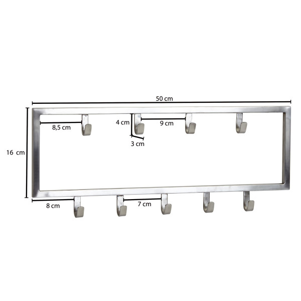 FineBuy Wieszak Ścienny 50 cm Metal Srebrny z Haczykami, 677975