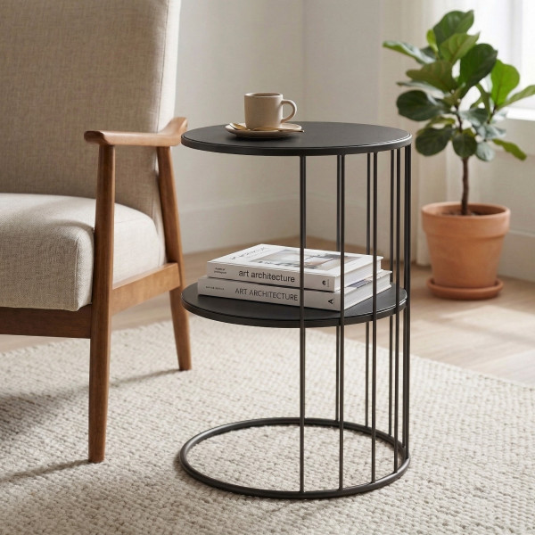 Okrągły stolik kawowy z metalu, z półką RODA, 52 cm, 6808345