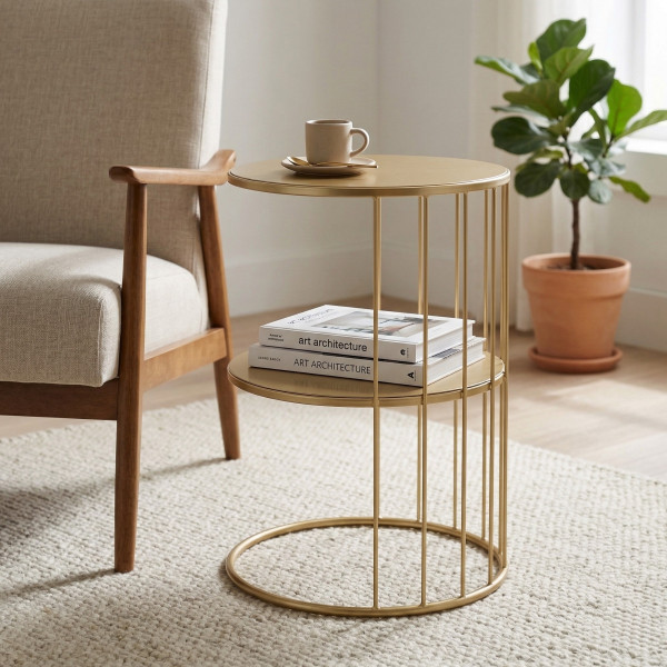 Okrągły stolik kawowy z metalu, z półką RODA, 52 cm, 6808353