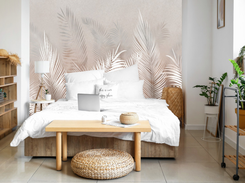 Fototapeta Beżowe Liście Palmowe do Salonu i Sypialni 400x280cm Boho, 6823261