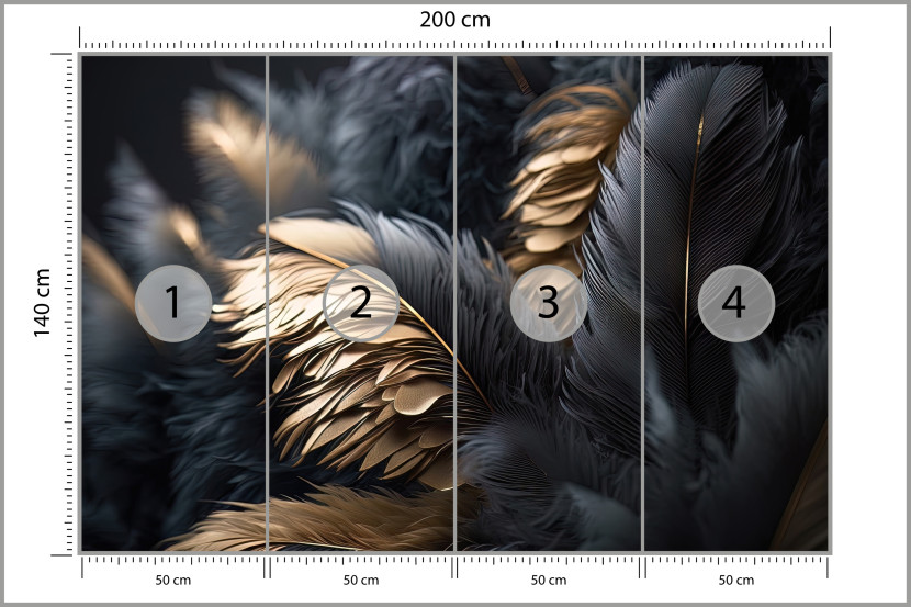 Fototapeta Czarno-złote Pióra do Salonu i Sypialni 200x140cm Glamour, 6824209