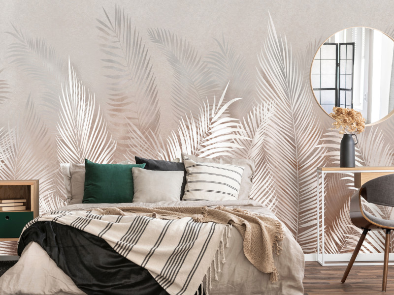 Fototapeta Beżowe Liście Palmowe do Salonu i Sypialni 450x315cm Boho, 6825129