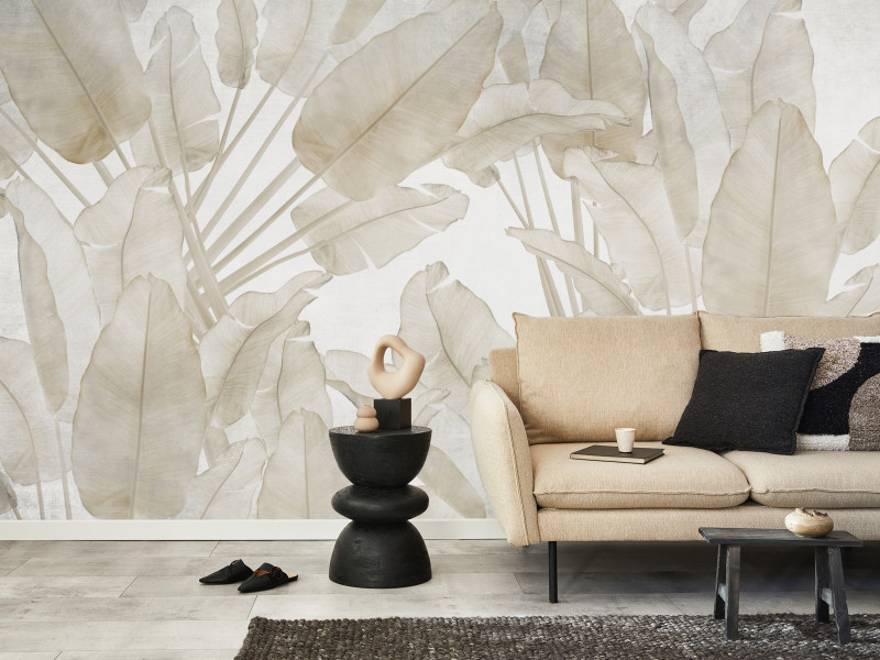 Fototapeta Beżowe Liście Bananowe do Salonu i Sypialni 200x140cm Boho, 6826512