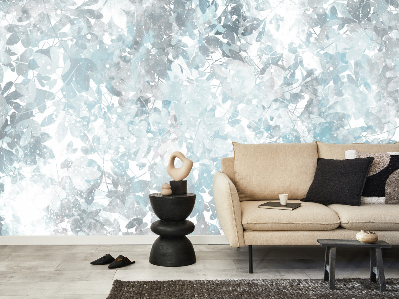Fototapeta Błękitne Liście i Kwiaty do Salonu i Sypialni 200x140cm, 6828364