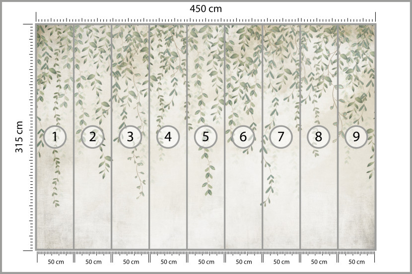 Fototapeta Delikatne Liście na Murze do Salonu i Sypialni 450x315cm Boho, 6829309